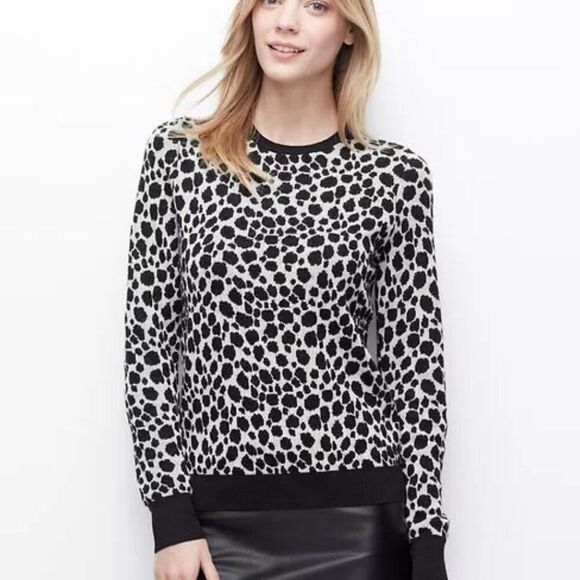 Ann Taylor Cheetah Jacquard Sweater Wool Blend White and Black Size Medium - Picture 1 of 7